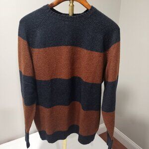 OLD NAVY BROWN AND NAVY BLUE WIDE STRIPE CREW NECK LONG SLEEVE PULLOVER MENS XL